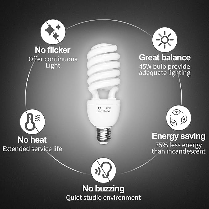 EMART Full Spectrum Light Bulb, 4 x 45W 5500K Spiral CFL Daylight