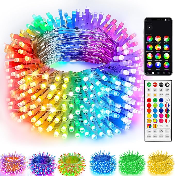 TW SHINE Smart Christmas Lights, 300 LED 100FT Color Changing Halloween String Lights Clear Wire with Remote & APP, Waterproof RGB Christmas Tree Light for Outdoor Indoor Decorations