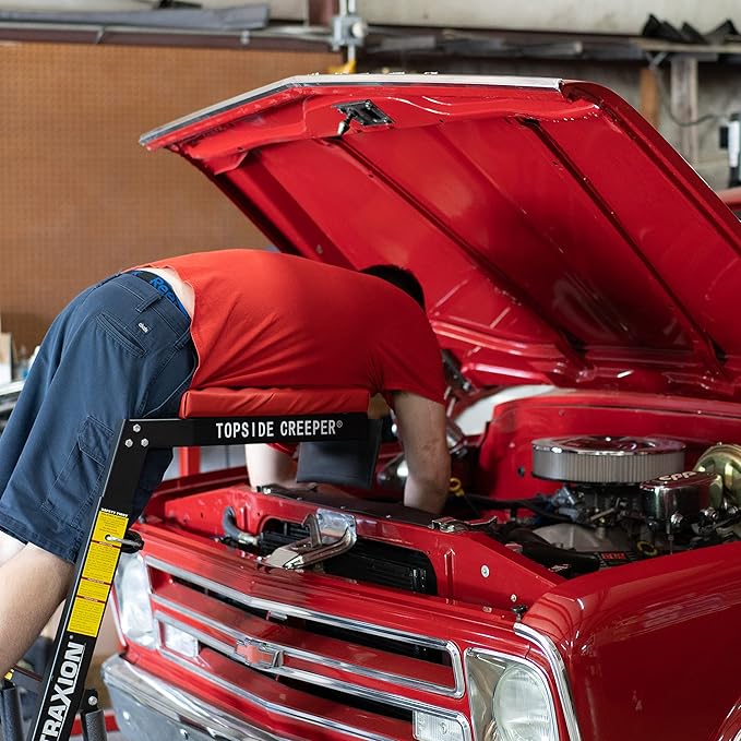 Traxion 3-100 Foldable Topside Automotive Engine Creeper, Red & Black