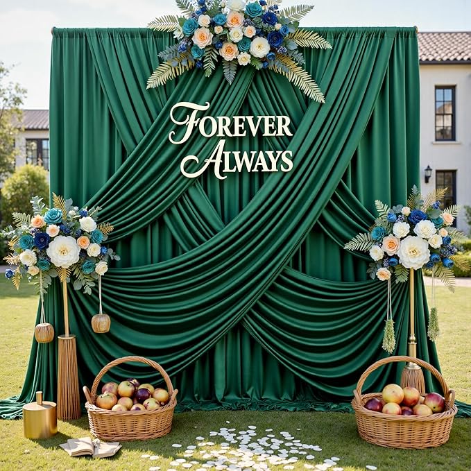 50ft x 12ft Wrinkle Free Hunter Green Backdrop Curtains