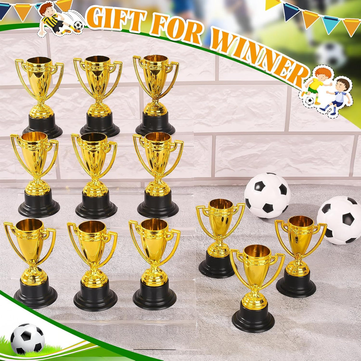 Skiennix Mini Trophies - Bulk Plastic Gold Trophy Cups for Kids' Sports Tournaments | 3.4 Inches