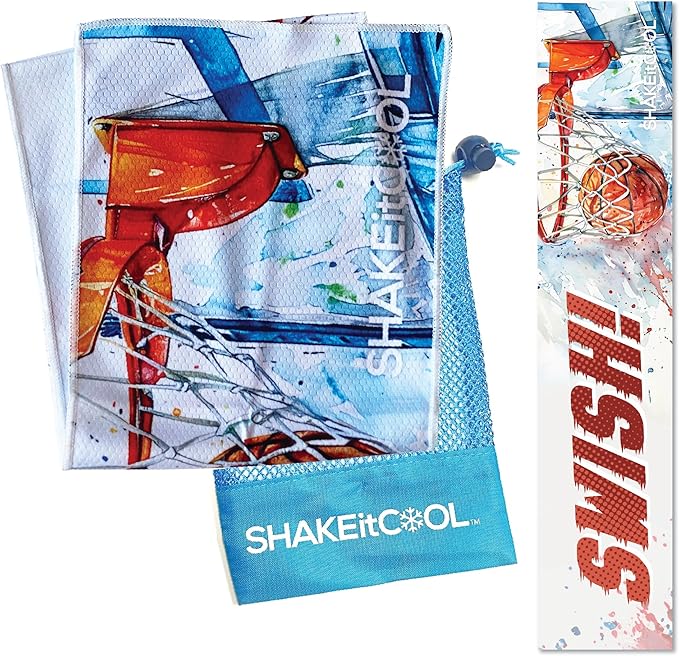 SHAKEitCOOL Original Cooling Towel – Be Cool in Style - Heat Relief, Soft, Lightweight, Sun Protection, Easy Clean - Perfect for Biking, Running, Yoga, Gym, Gardening - Basketball