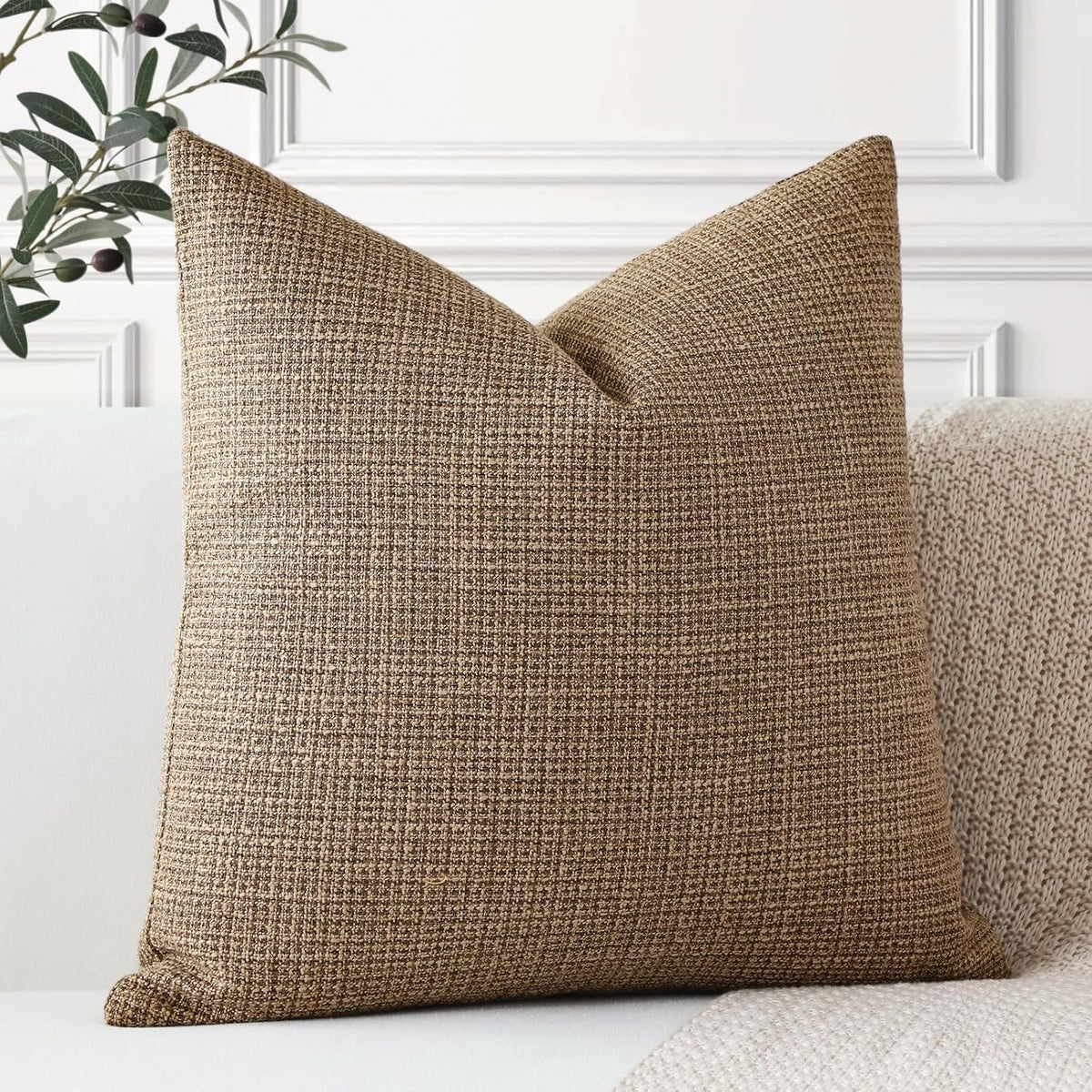 OTOSTAR Linen Throw Pillow Cover Set of 1 Decorative Square Pillowcases Cushion Covers 24x24 Inch for Home Decor Sofa Bedroom Car 60 x 60CM Brown