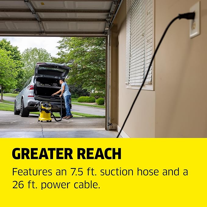 Kärcher Shop Vacuum WD 5 P, 6.6 Gal, 6.0 Peak HP, 33 ft Reach, Wet Dry Vacuum Cleaner, Heavy Duty, Blower Function, Crevice Tool, Floor Nozzle, Great for DIY Projects and Workshops