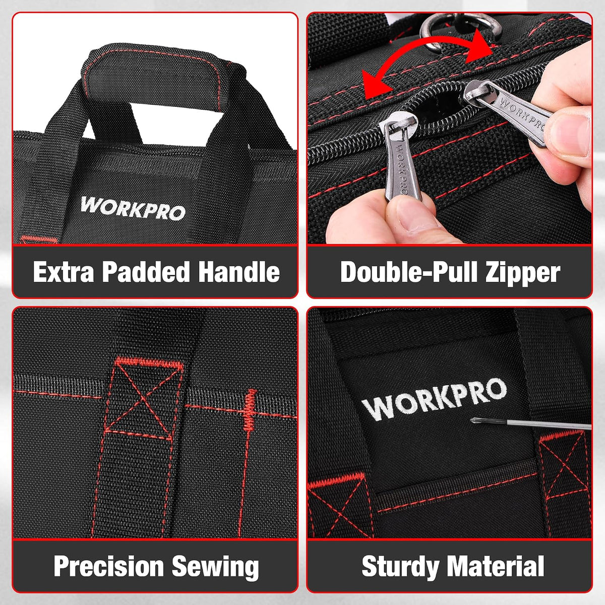 WORKPRO 16-inch Close Top Wide Mouth Tool Storage Bag with Water Proof Rubber Base, W081022A, 16"