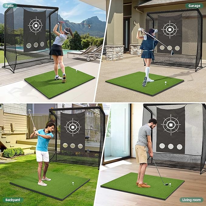 5x4ft Golf Hitting Mat, Thickened 21mm/31mm/36mm Artificial Turf Golf Practice Mats for Indoor Outdoor Backyard Driving Swing Training with 9 PU Balls, 3 Rubber Tees, 7 Tees