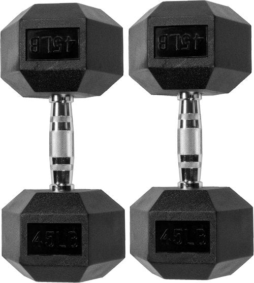 Fitvids Premium Hex Dumbbells - 45LB Rubber Encased Weight Pair for Strength Training