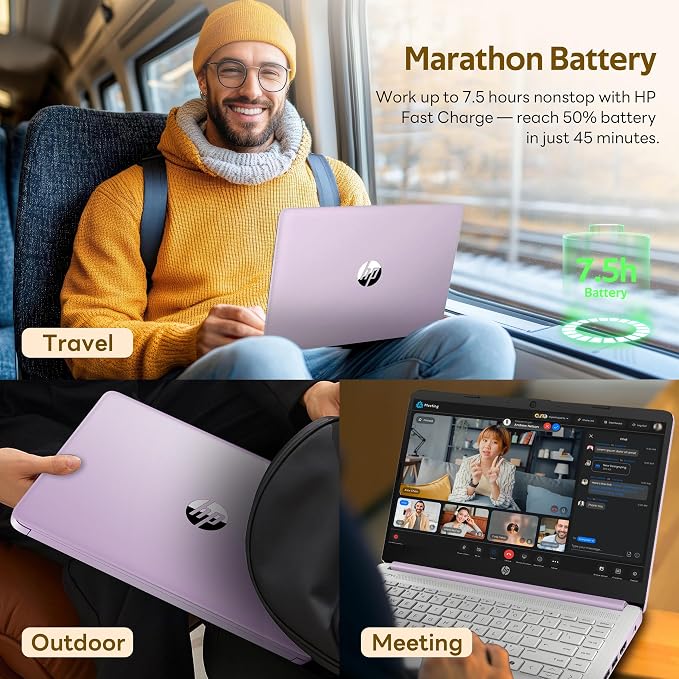 HP Stream 14" HD Laptop with AI Copilot for Student & Business, Intel Processor N150, 4GB RAM, 1.12TB Storage (128GB UFS + 1TB Docking Station), 1 Year Office 365, Wi-Fi 6, Win 11, Lavender Purple