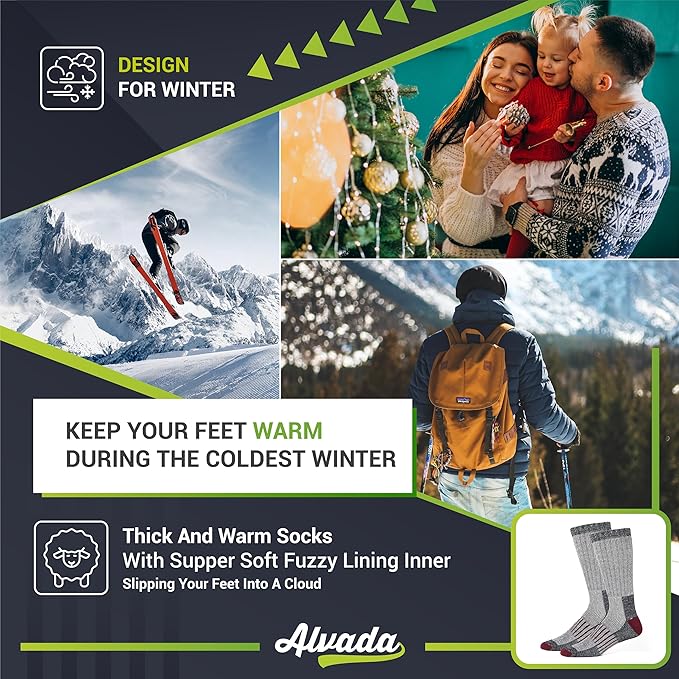 Alvada Warm Thermal Wool Socks for Winter Moisture Wicking and Breathable Cozy Boot Socks