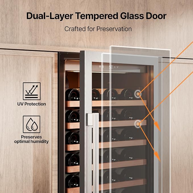 Ca'Lefort 24 Inch Wine Fridge, 90 Bottle Built-In Wine Cooler | 55-Inch Tall Wine Cellar, Quiet Inverter Compressor, Precise 40-65°F Temperature Control, Glide-Out Shelves & Storage Drawer