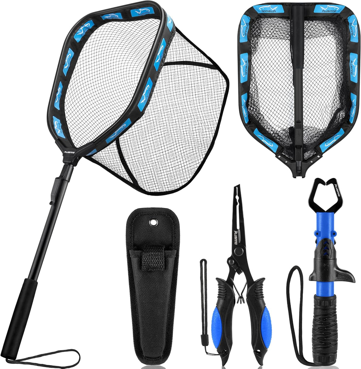 PLUSINNO Floating Fishing Net - Rubber Coated, Foldable Design with Telescoping Handle | Ideal for Steelhead, Salmon, Bass, and Trout Fishing
