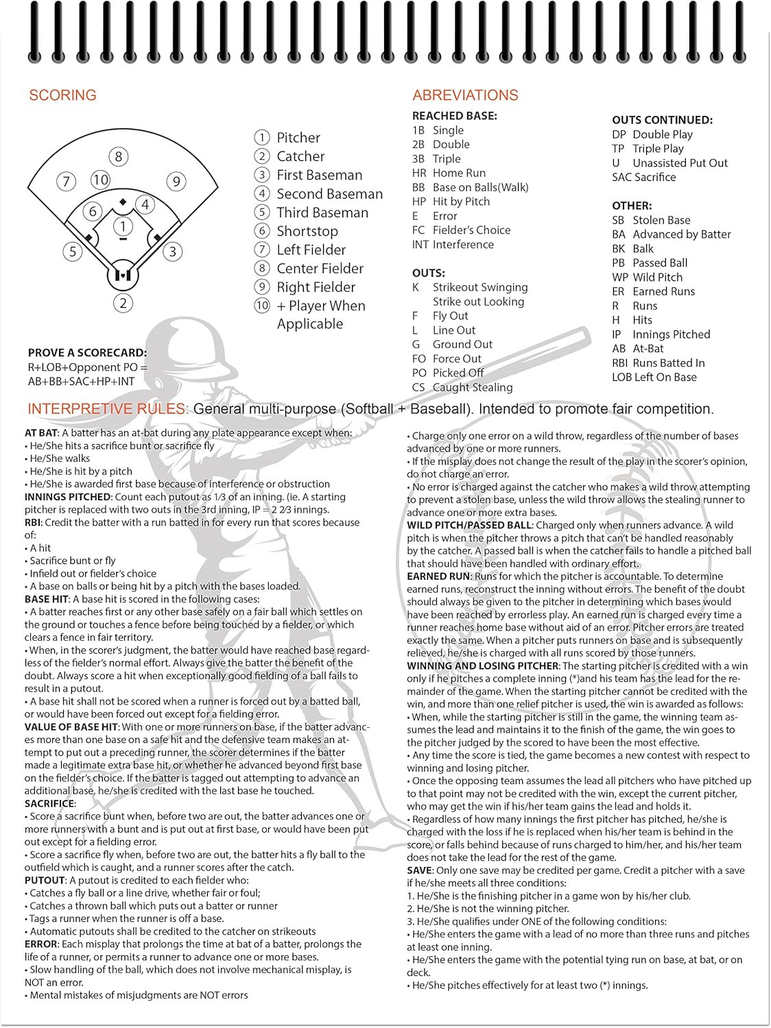 Perfect Strike Softball Scorebook - Heavy Duty with Rules & Scoring Instructions | Youth & Adult Use