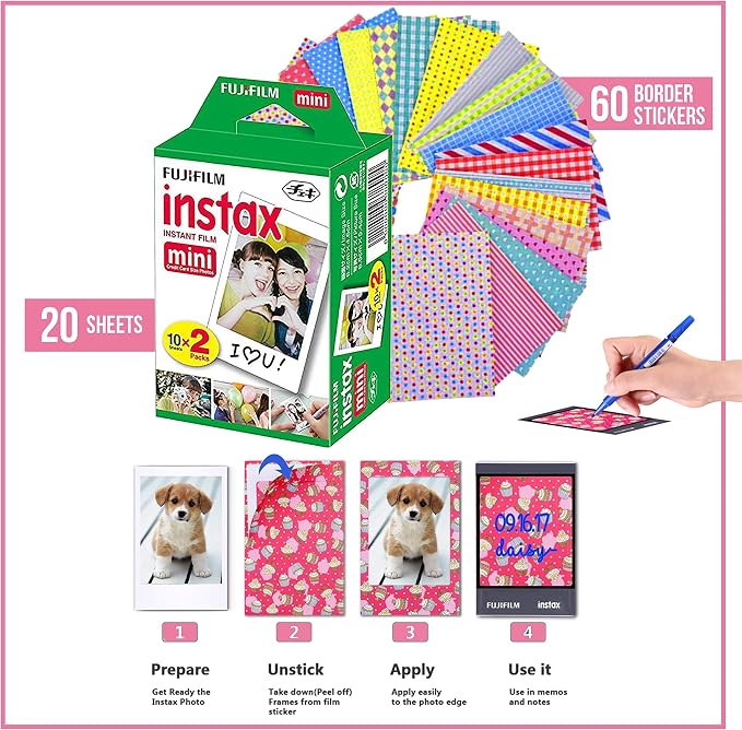 Fujifilm Instax Mini Instant Film 5 Plastic Desk Frames, 60 Sticker Frames