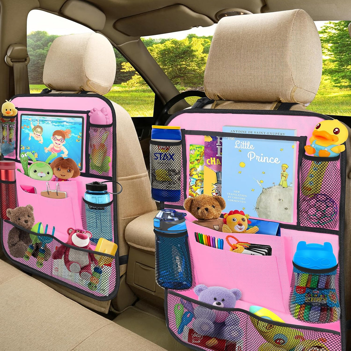 Backseat Car Organizer w/ 10 Storage Pockets, 11" Tablet Holder, 2 PCS Pink