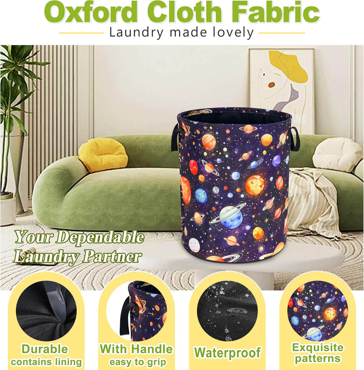Planet Galaxy Laundry Basket Foldable Waterproof Hamper 18.9 x 16.5 Inch