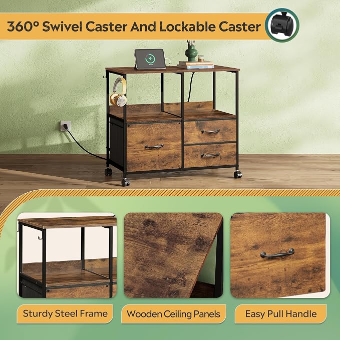 DEVAISE 3 Drawer Mobile File Cabinet, Rolling Printer Stand