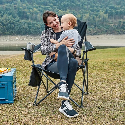 Ever Advanced Folding Camping Chair - High Back Padded Oversized Portable Lawn Chairs | Lightweight Steel, Black (2 Pack)