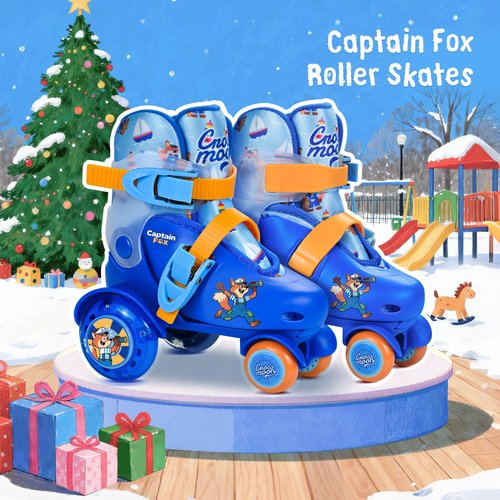 Adjustable Beginner Skates for Kids – Light-Up Wheels, Fun Tractor Design for Girls, Boys, Toddlers (Captain Fox, X-Small (6.5C–10C US))