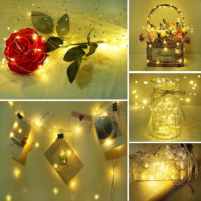 15 Pack 30 LED Micro Starry String Lights Battery Operated(Included),Fairy Waterproof Silver Wire Lights,for DIY Party Garden Wedding Table Indoor&Outdoor Decorations