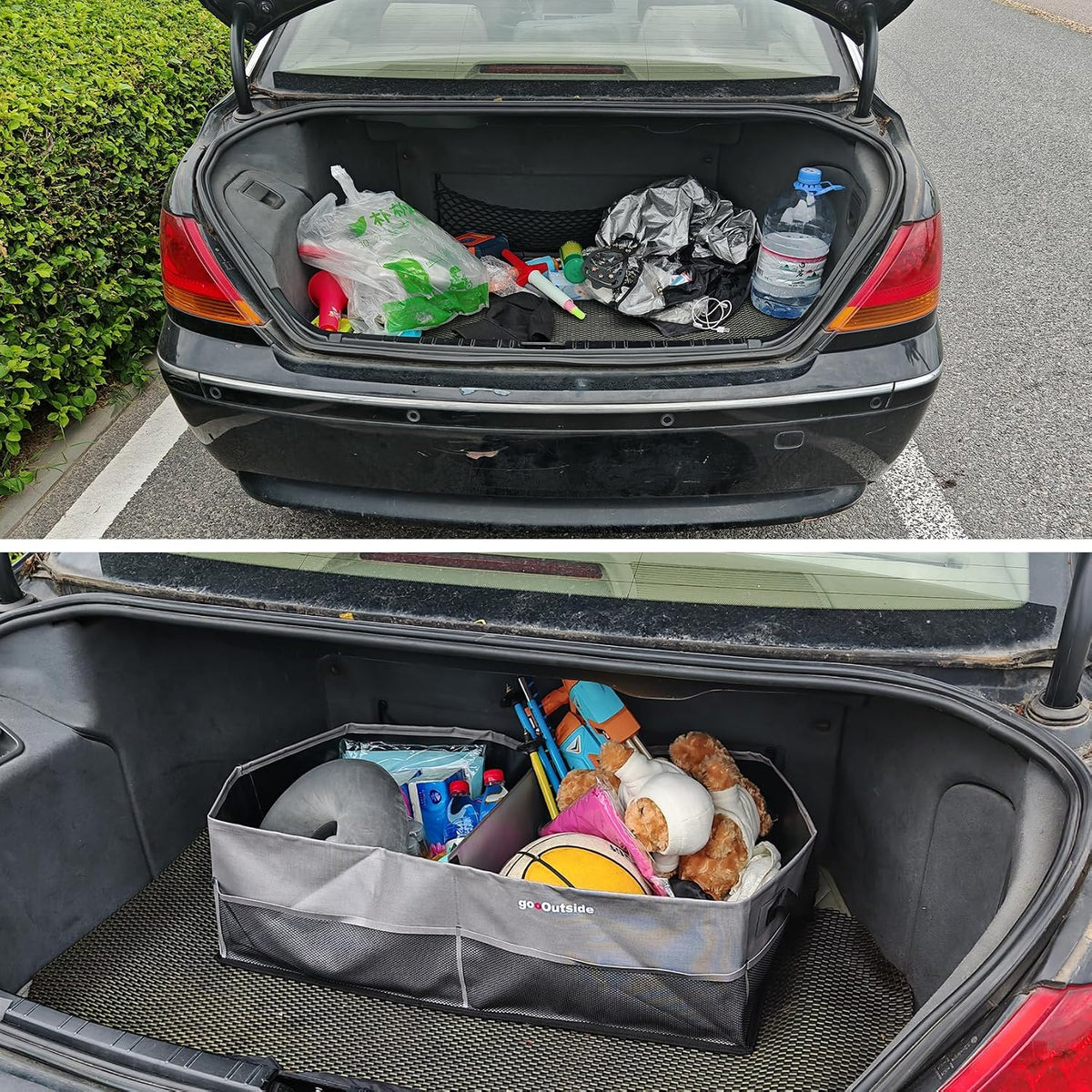 Heavy-Duty Waterproof Car Trunk Organizer – Rugged PVC-Coated Organizer, Collapsible Storage for Truck, SUV, Road Trips, Camping, Overlanding & Outdoor Adventure (Gray, L)