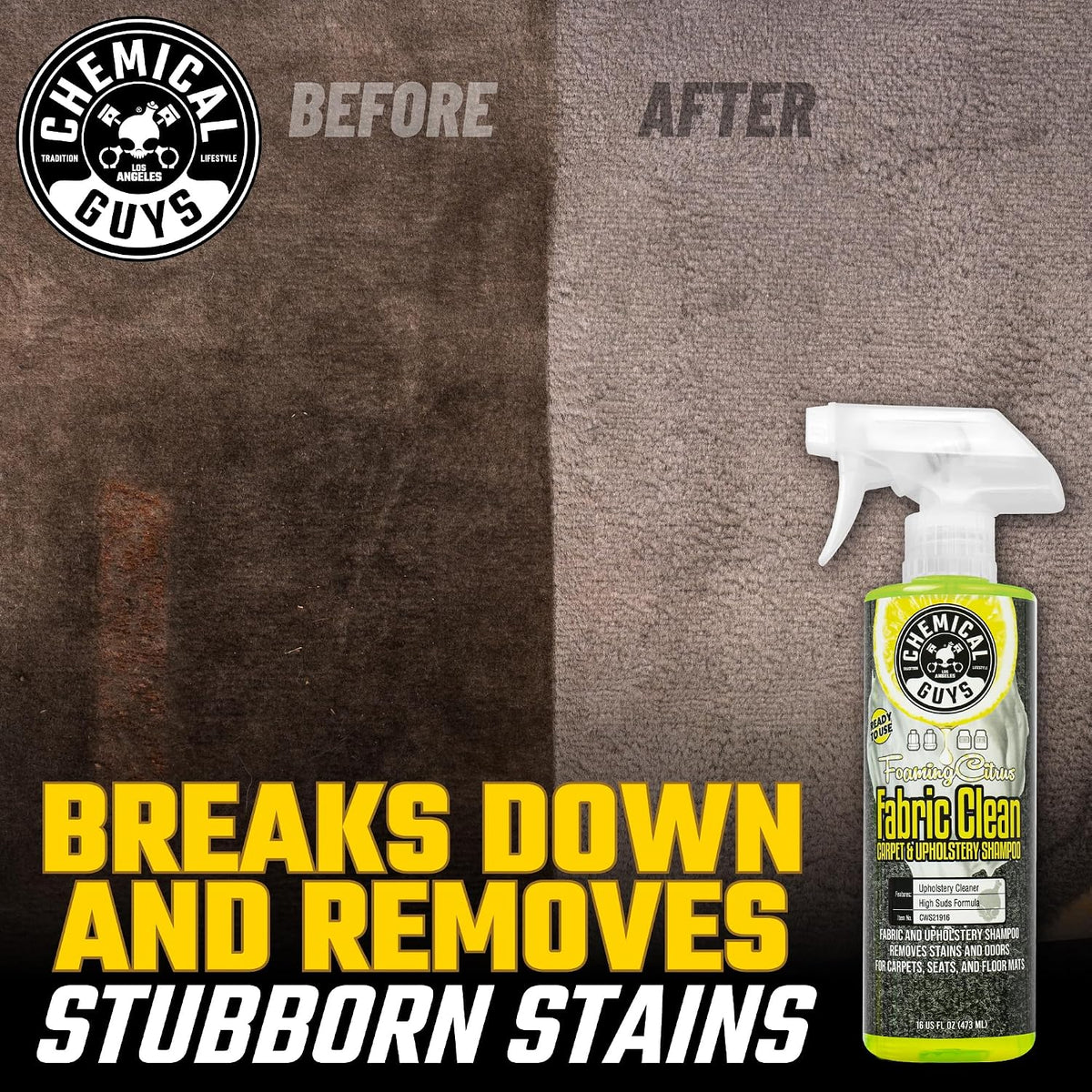 Chemical Guys Foaming Citrus Fabric Clean Carpet & Upholstery Cleaner, Ready To Use, Sprayable 16 fl oz, Citrus Scent + Total Interior Cleaner and Protectant, 16 fl oz