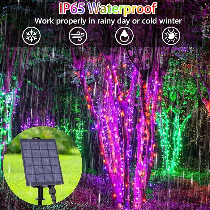 59Ft Solar String Lights Outdoor Waterproof, 18 Colors Changing 150 LED Christmas Lights Solar Powered & USB with Remote, Multicolor Fairy Lighting for Outside Tree Yard Indoor Halloween Decor