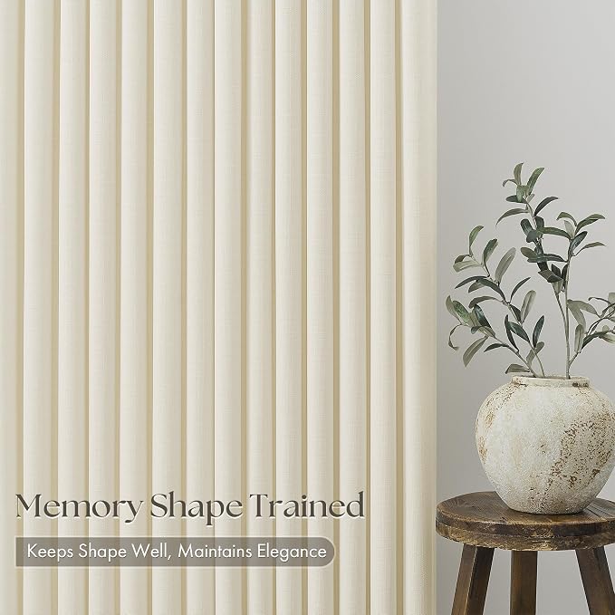Cream Beige Pinch Pleated Linen Curtains 120 Inch 4 Panels Set