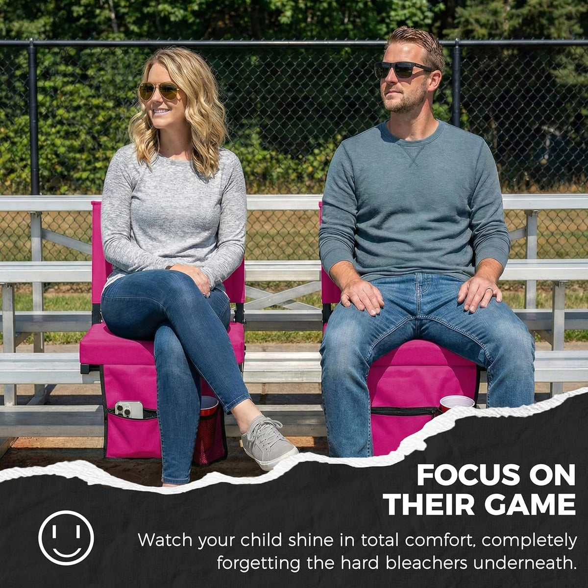 Sport Beats Stadium Seats - Comfortable Bleacher Chairs with Back Support & Thick Padding | Pink, 1pc Regular - 17" W x 12" D x 16.5" H