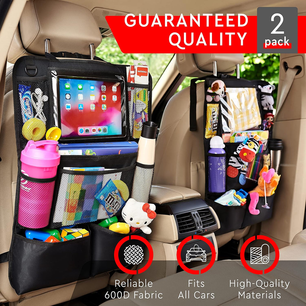 Helteko Backseat Car Organizer, Kick Mats Back Seat Protector with Touch Screen Tablet Holder, Back Seat Organizer for Kids with 9 Storage Pockets, Travel Accessories (2 Pack, Violet)