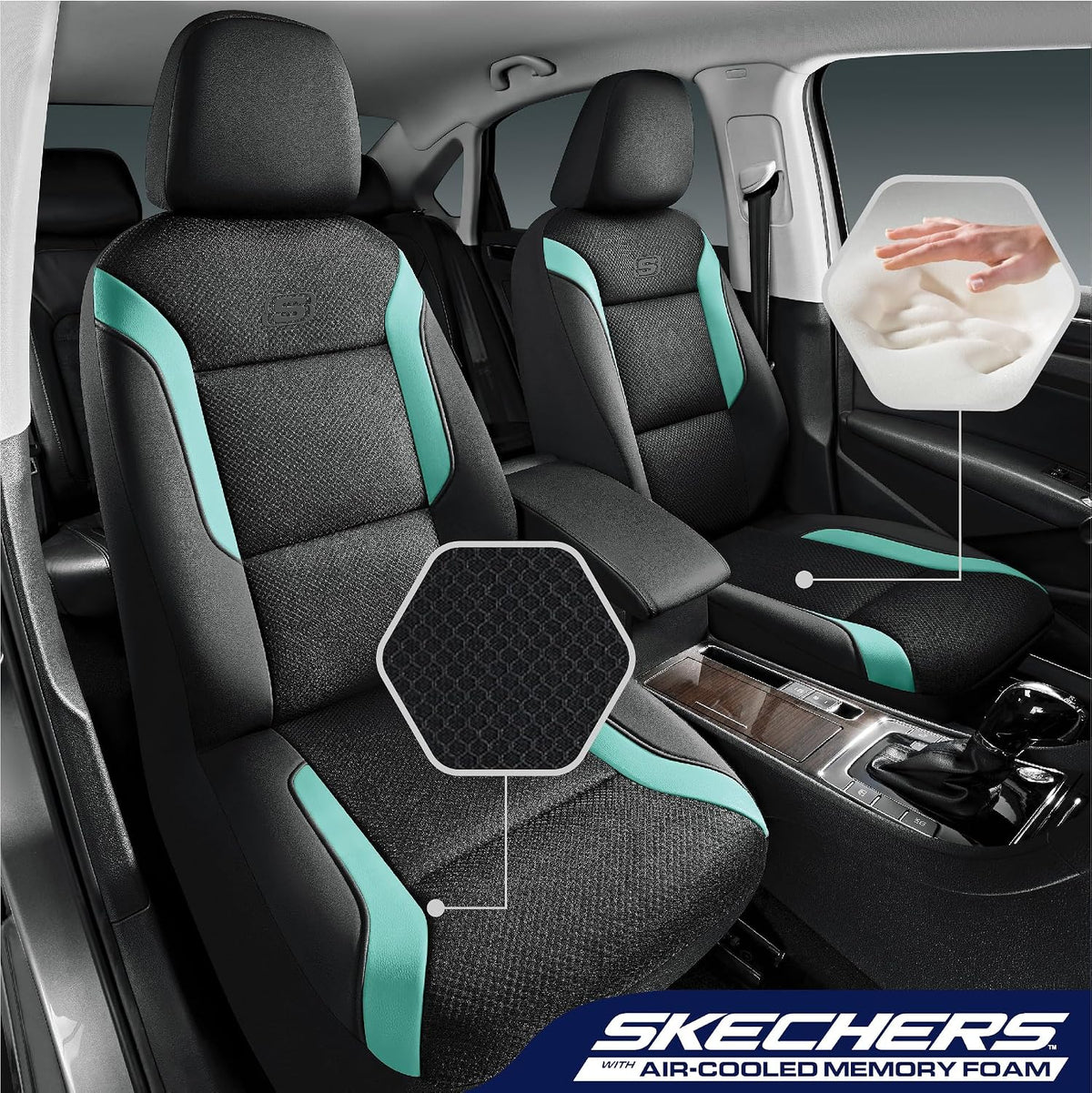 Skechers Memory Foam Car Seat Covers, Air Cool Mesh Thick Seat Covers,Car Seat Covers Front Seats Airbag Compatible, Automotive Comfort Protection for Most Cars,Van,Trucks, SUVs,Green