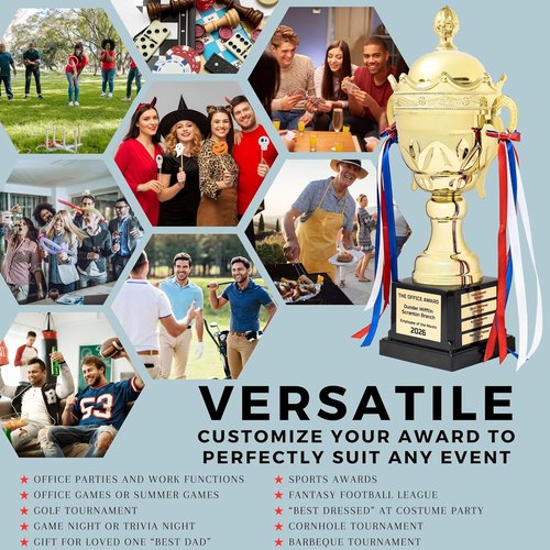 Alpha Awards Large Gold Trophy Cup - Custom Engraved Name Plates | 15.75 Inch Tall for Sports & Tournaments