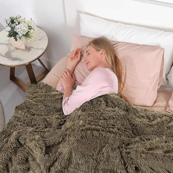 Tuddrom Decorative Extra Soft Faux Fur Throw Blanket 70"x78", Solid Reversible