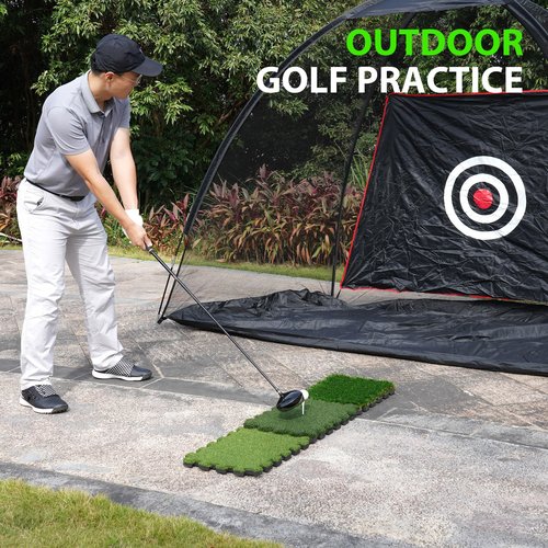 GAIARENA Tri-Turf Golf Hitting Mat Premium Indoor/Outdoor/Backyard Golfing Practice Mat for Home Golf Simulators, Thick EVA Foam Base & Tri-Turf Tiles Rough Driving Course Grass, Gift for Avid Golfers