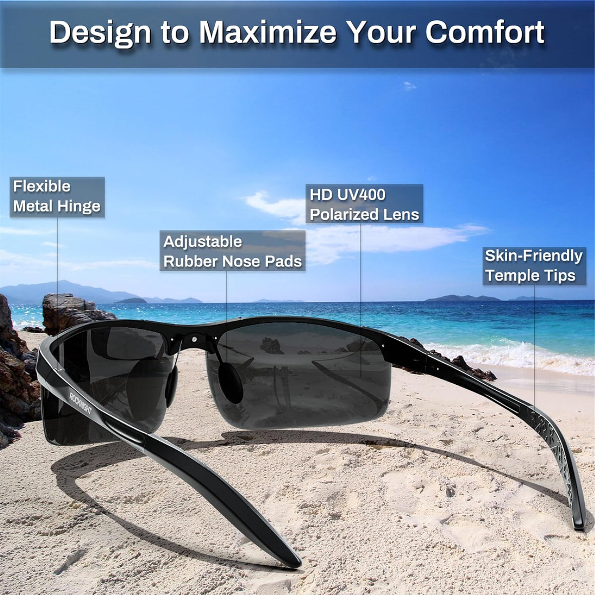 ROCKNIGHT HD Polarized Sunglasses - Ultra-Light UV400 Protection for Golf & Fishing | Outdoor Use