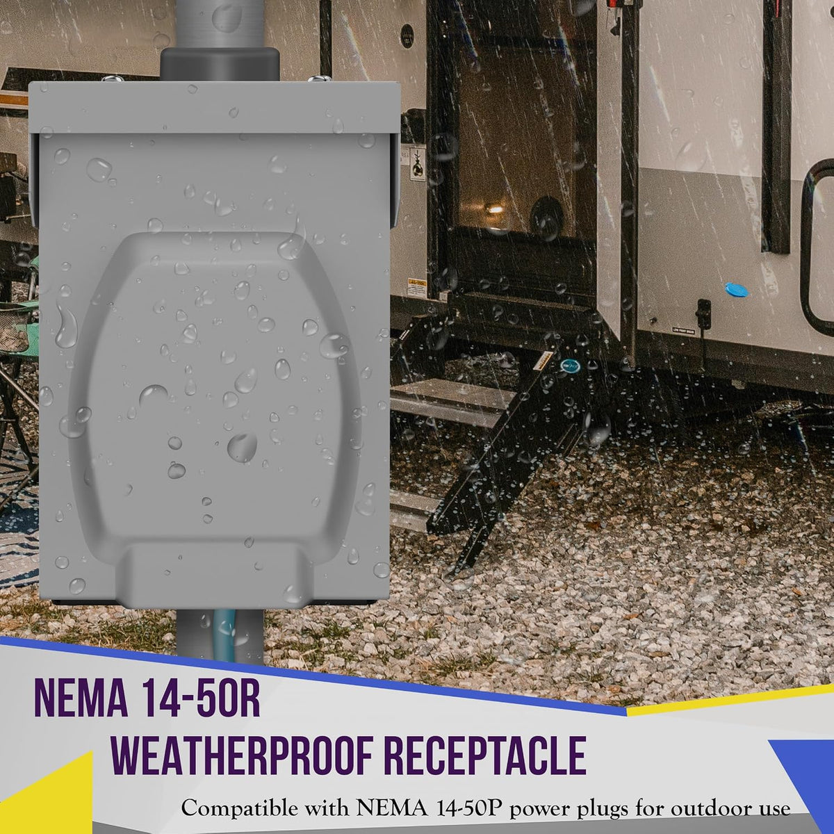 ENERLITES 50A RV Power Outlet Box, NEMA 14-50R, Black