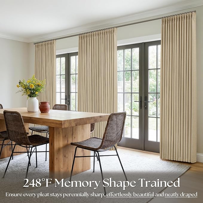 Tan Beige Pinch Pleated Linen Curtains 84 Inches Long
