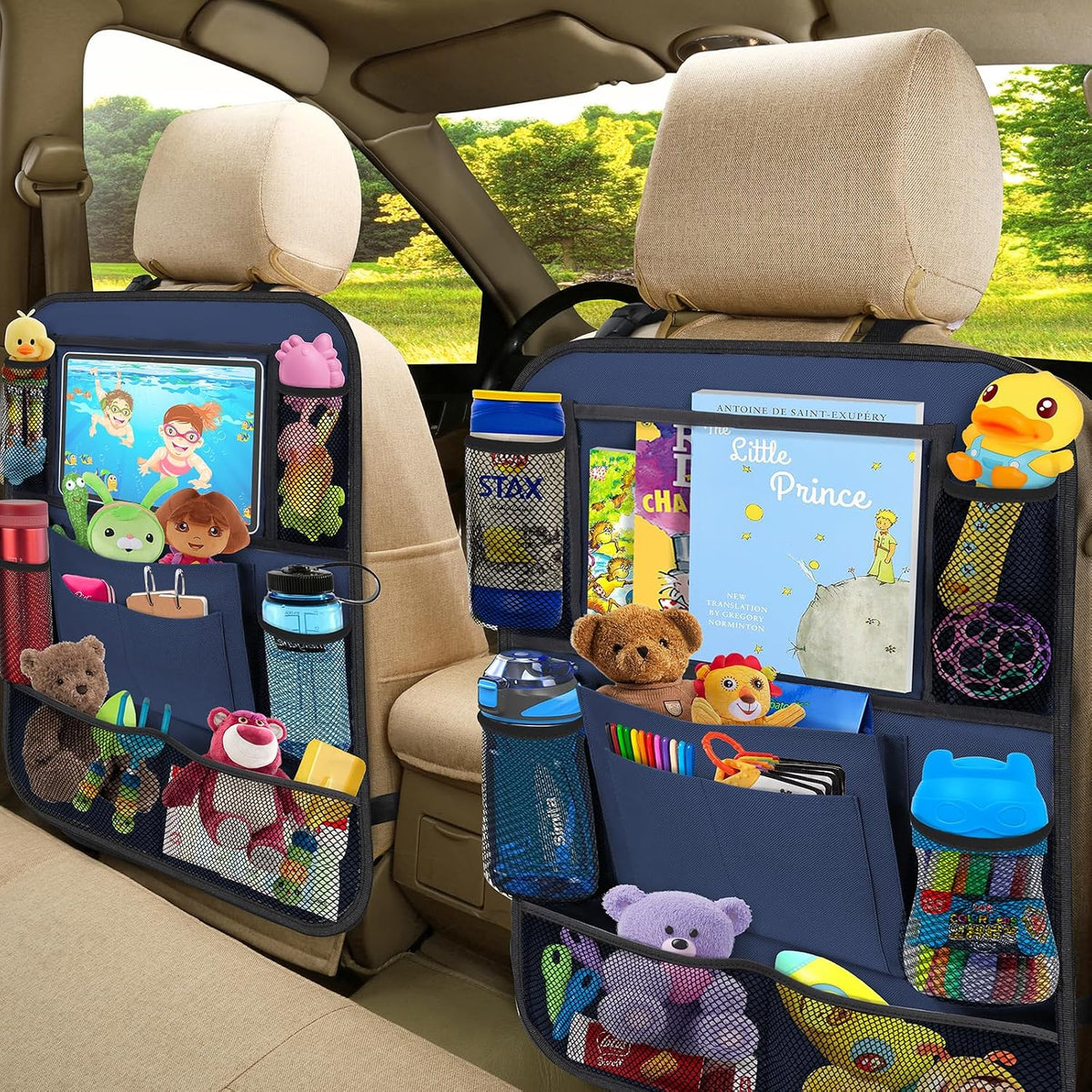 Backseat Car Organizer w/ 10 Storage Pockets, 11" Tablet Holder, 2 PCS Blue