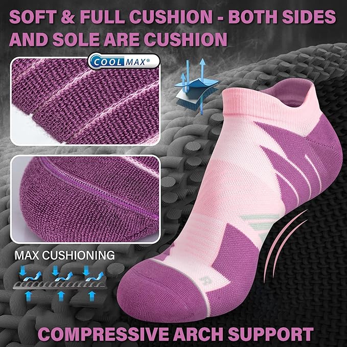 Hylaea No Show Running Athletic Anti-Blister Wicking Coolmax Socks, Seamless Anti-odor