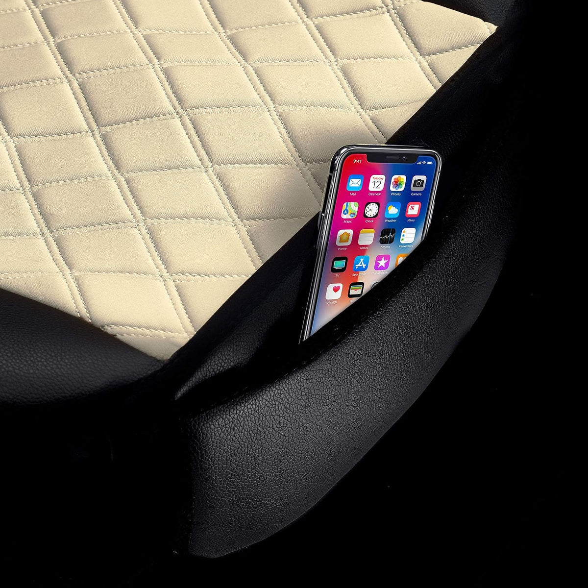 FH Group Car Seat Cover Cushion - 2 Pack Seat Covers for Cars Trucks SUV, Faux Leather Car Seat Cushions, Waterproof Car Seat Cover Cushion, Universal Fit Car Seat protector Front Set Beige