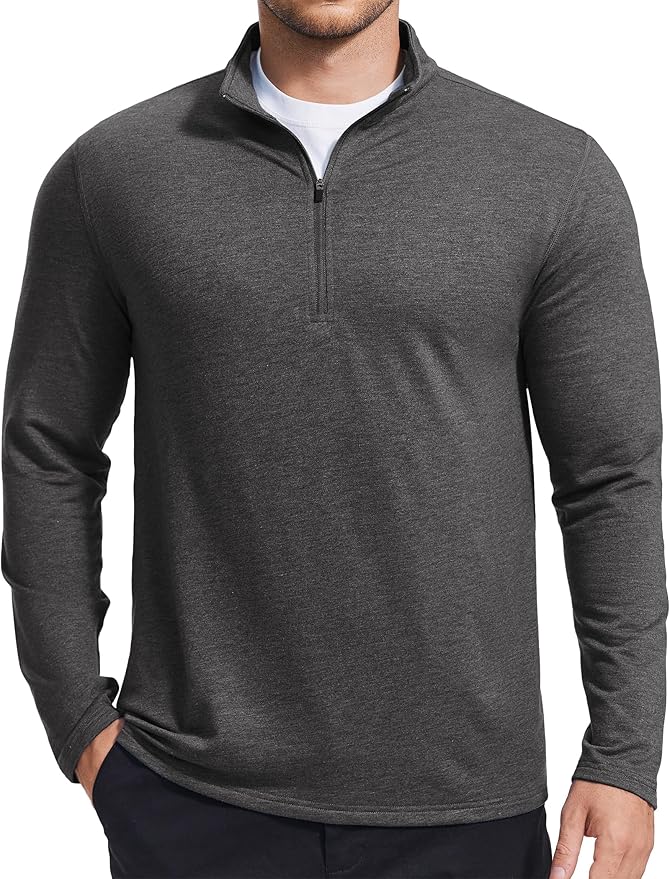 PINSPARK Men's Quarter Zip Up Pullover Mock Neck Sweatshirts Long Sleeve Golf shirts Performance Athletic Casual Workout