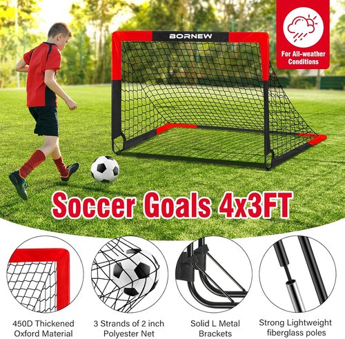 BORNEW Soccer Goals - Portable 2 Pack Pop-Up Nets for Kids & Adults | Indoor & Outdoor Use, 7x5/6x4/4x3 ft
