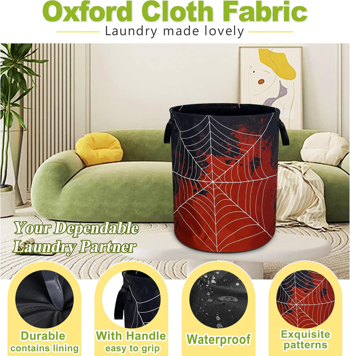 Spider Web Blood Laundry Basket Foldable Waterproof Hamper 18.9 x 16.5 Inch