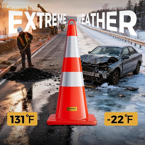 CAMMOO Traffic Cones - 28 Inch MUTCD-Compliant Orange Safety Cones with Reflective Collar & Caution Tape