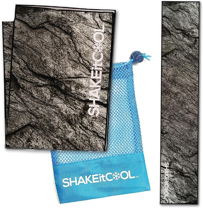 SHAKEitCOOL Original Cooling Towel – Be Cool in Style - Heat Relief, Soft, Lightweight, Sun Protection, Easy Clean - Perfect for Biking, Running, Yoga, Gym, Gardening - Granite