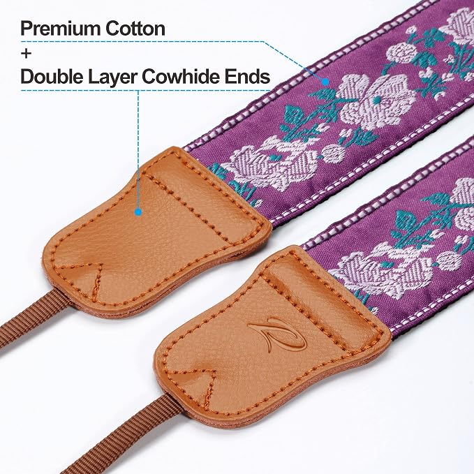 Padwa Lifestyle Purple Flowers Embroidered Camera Strap