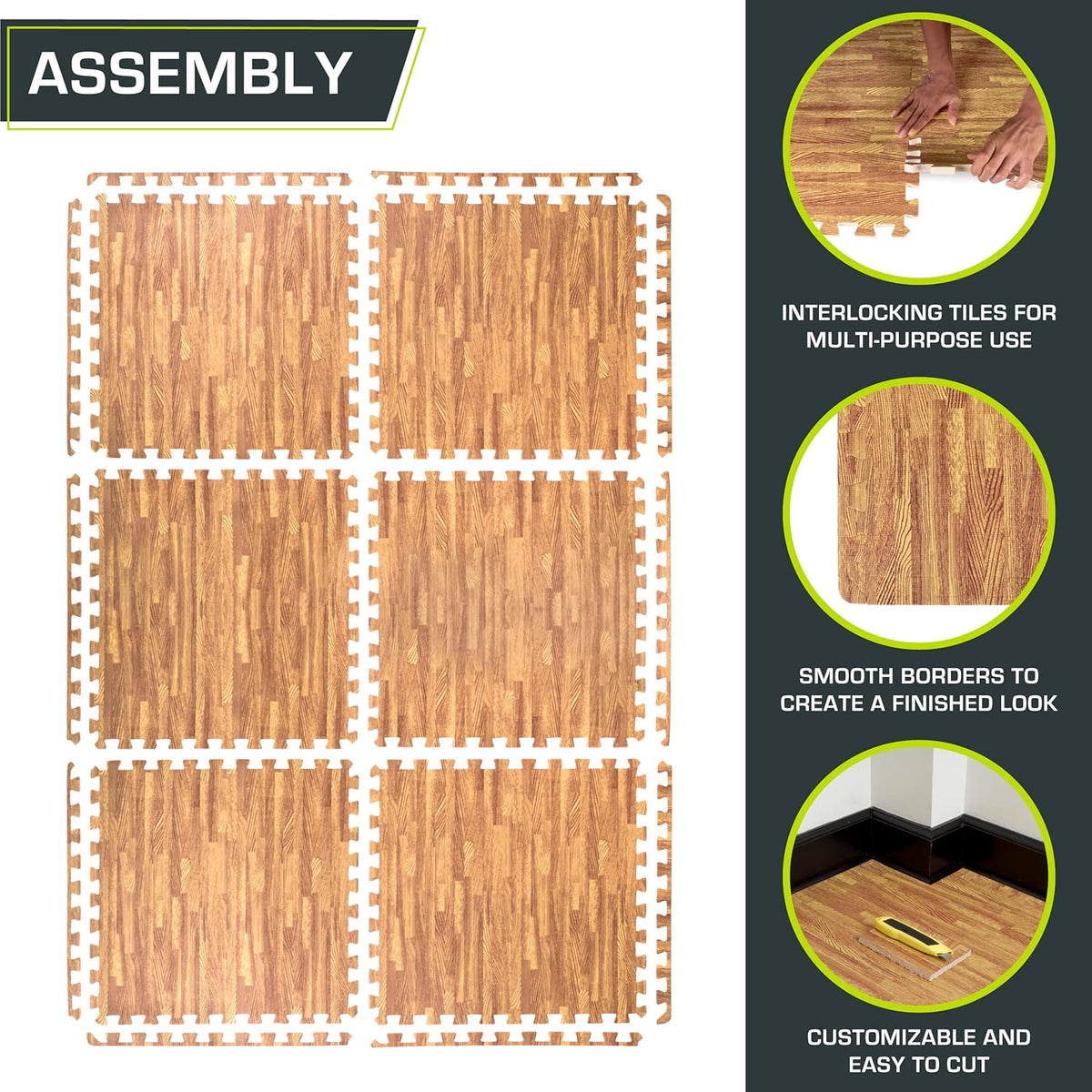ProsourceFit Wood Grain Puzzle Mat - ½-Inch EVA Foam Interlocking Floor Tiles | 24 Sq Ft Indoor Workout & Playmat