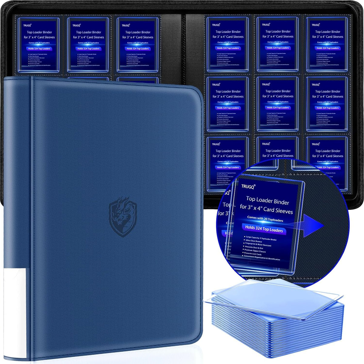 Toploader Binder - Holds 324 Toploaders | Waterproof PU Leather + Anti-Yellowing Inserts | Portable Card Organizer