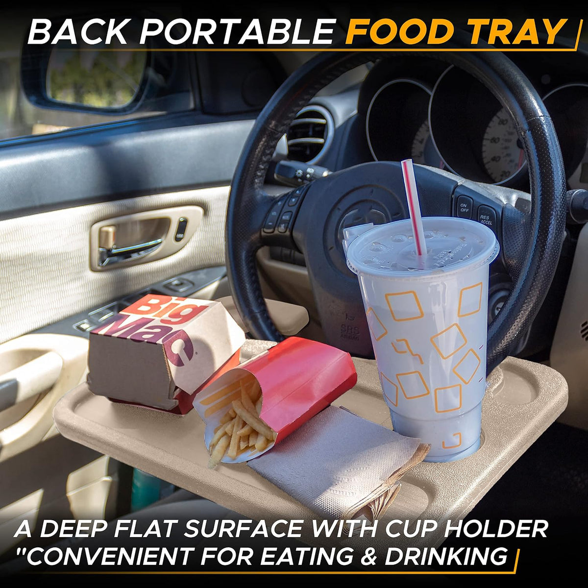 EcoNour 2 in 1 Car Steering Wheel Tray (Beige) | Car Tray for Laptop