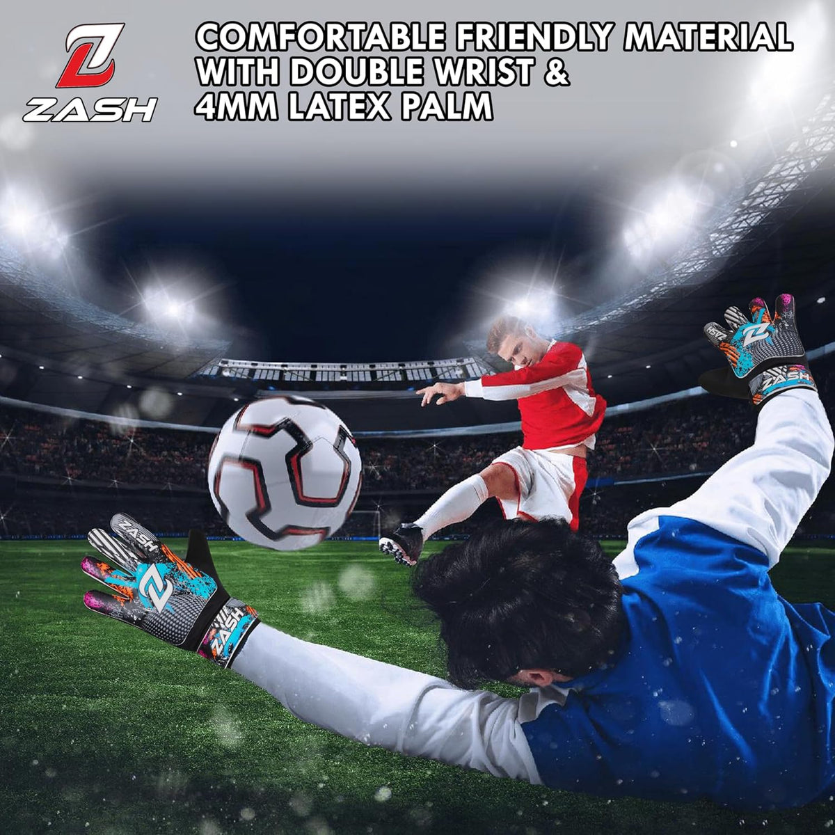 ZASH Soccer Goalie Gloves - Double Wrist Protection & Strong Grip Palm for Kids, Youth & Adults