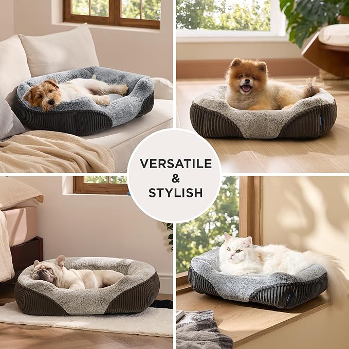 Bedsure Corduroy Fleece Dog Bed Medium Size Dog